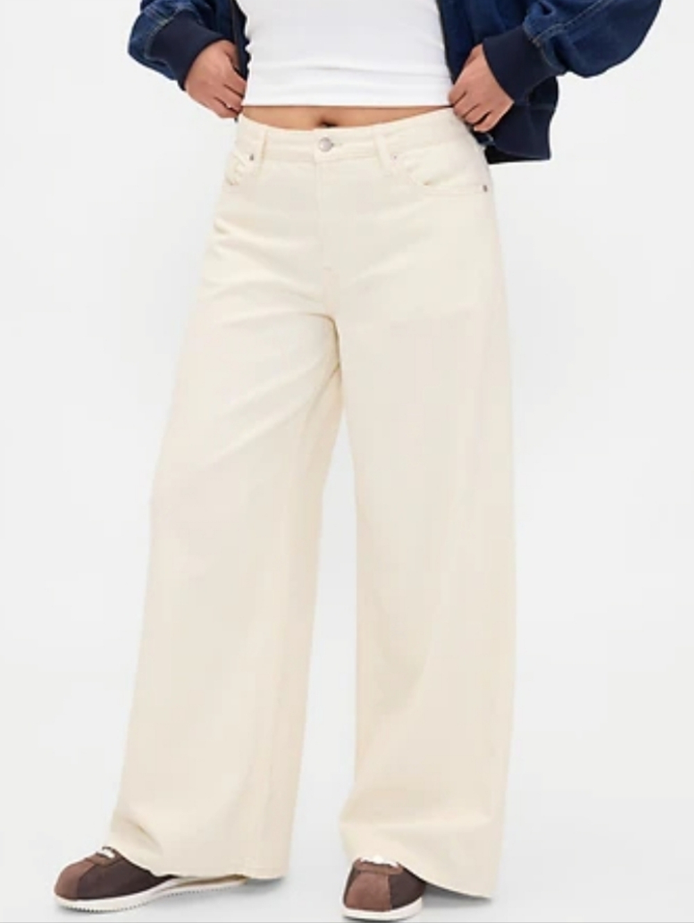 Gap Curvy Baggy Mid Rise UltraSoft Denim Relaxed Slouchy Jean In Ecru Beige
